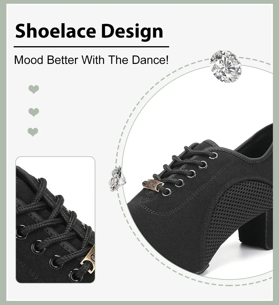 Women's Black Modern Ballroom Salsa Dance Shoes - Latin Jazz Tango Training Sneakers for Adults & Men, 5cm Heel showcase 6