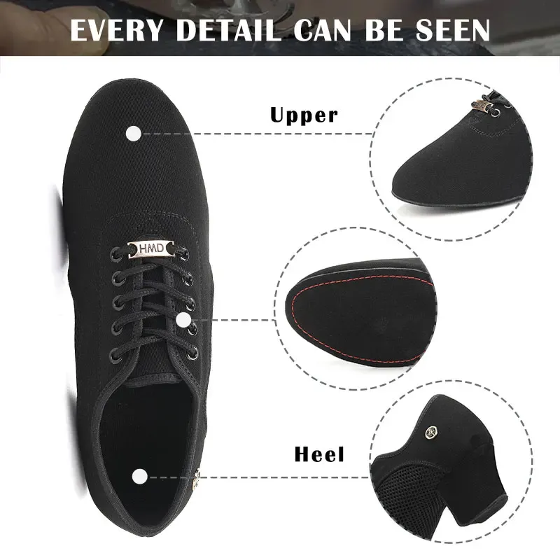 Women's Black Modern Ballroom Salsa Dance Shoes - Latin Jazz Tango Training Sneakers for Adults & Men, 5cm Heel thumbnail 2