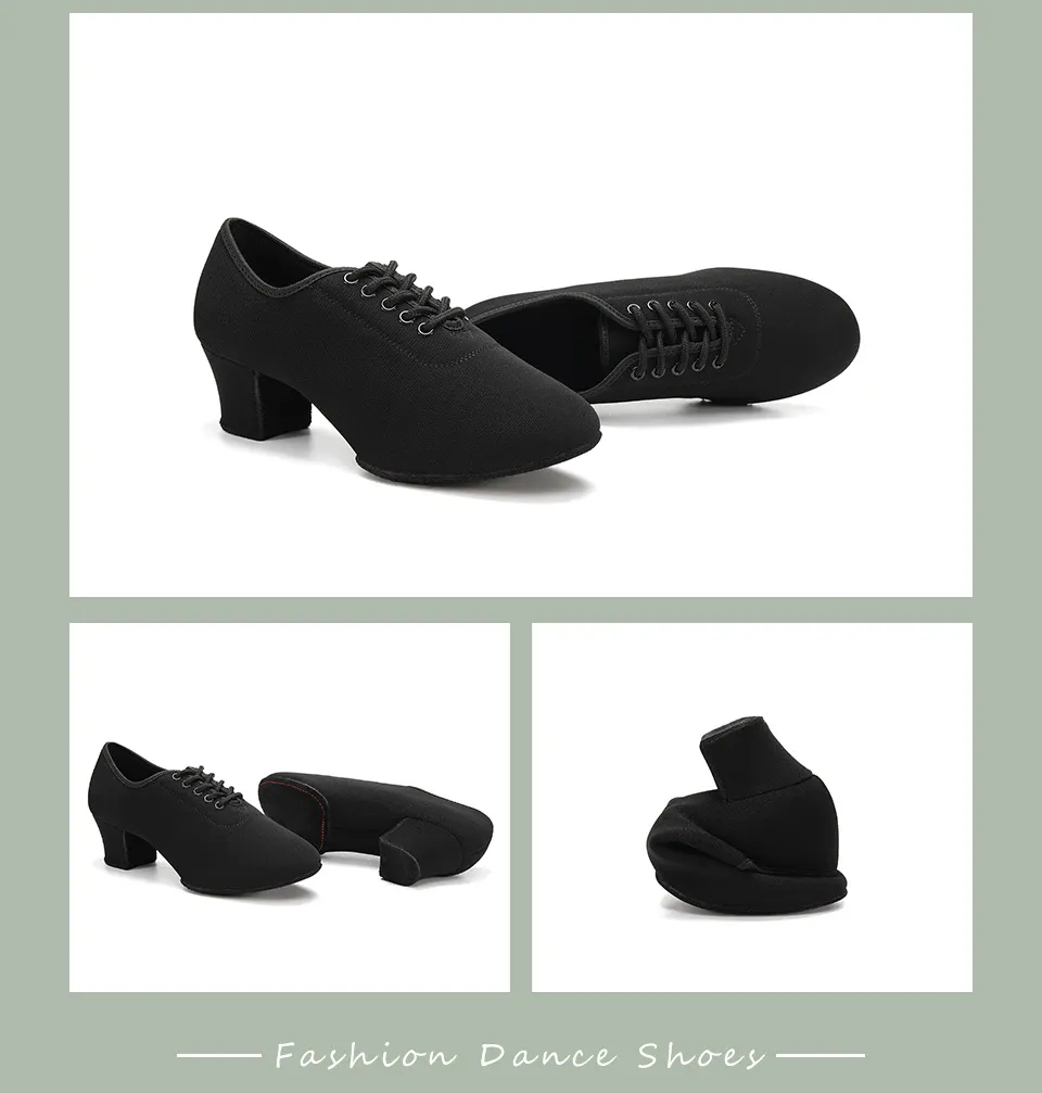 Women's Black Modern Ballroom Salsa Dance Shoes - Latin Jazz Tango Training Sneakers for Adults & Men, 5cm Heel showcase 15