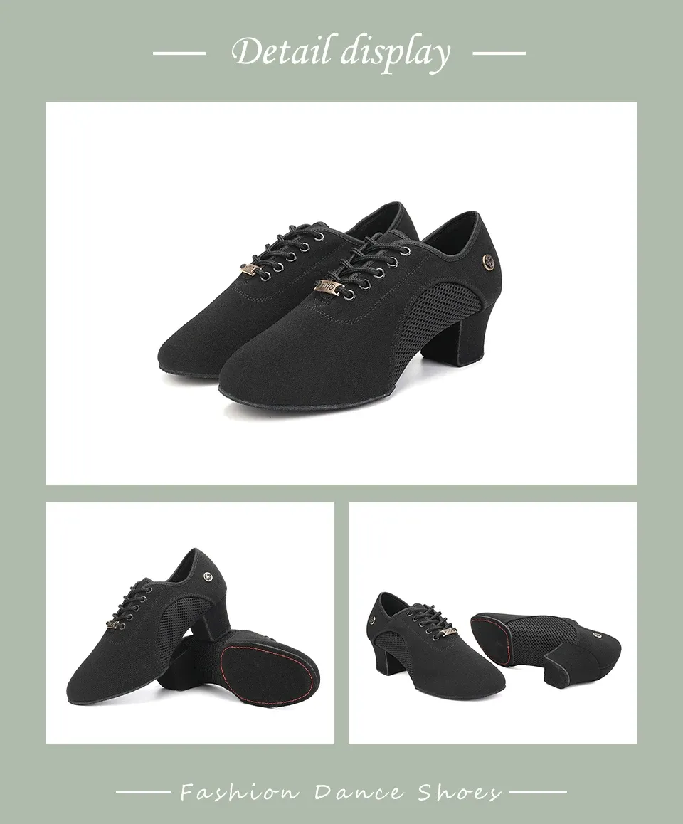 Women's Black Modern Ballroom Salsa Dance Shoes - Latin Jazz Tango Training Sneakers for Adults & Men, 5cm Heel showcase 9