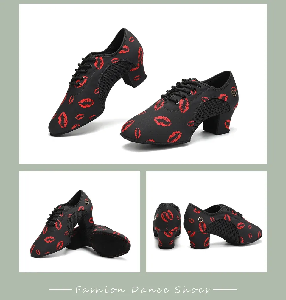 Women's Black Modern Ballroom Salsa Dance Shoes - Latin Jazz Tango Training Sneakers for Adults & Men, 5cm Heel showcase 13