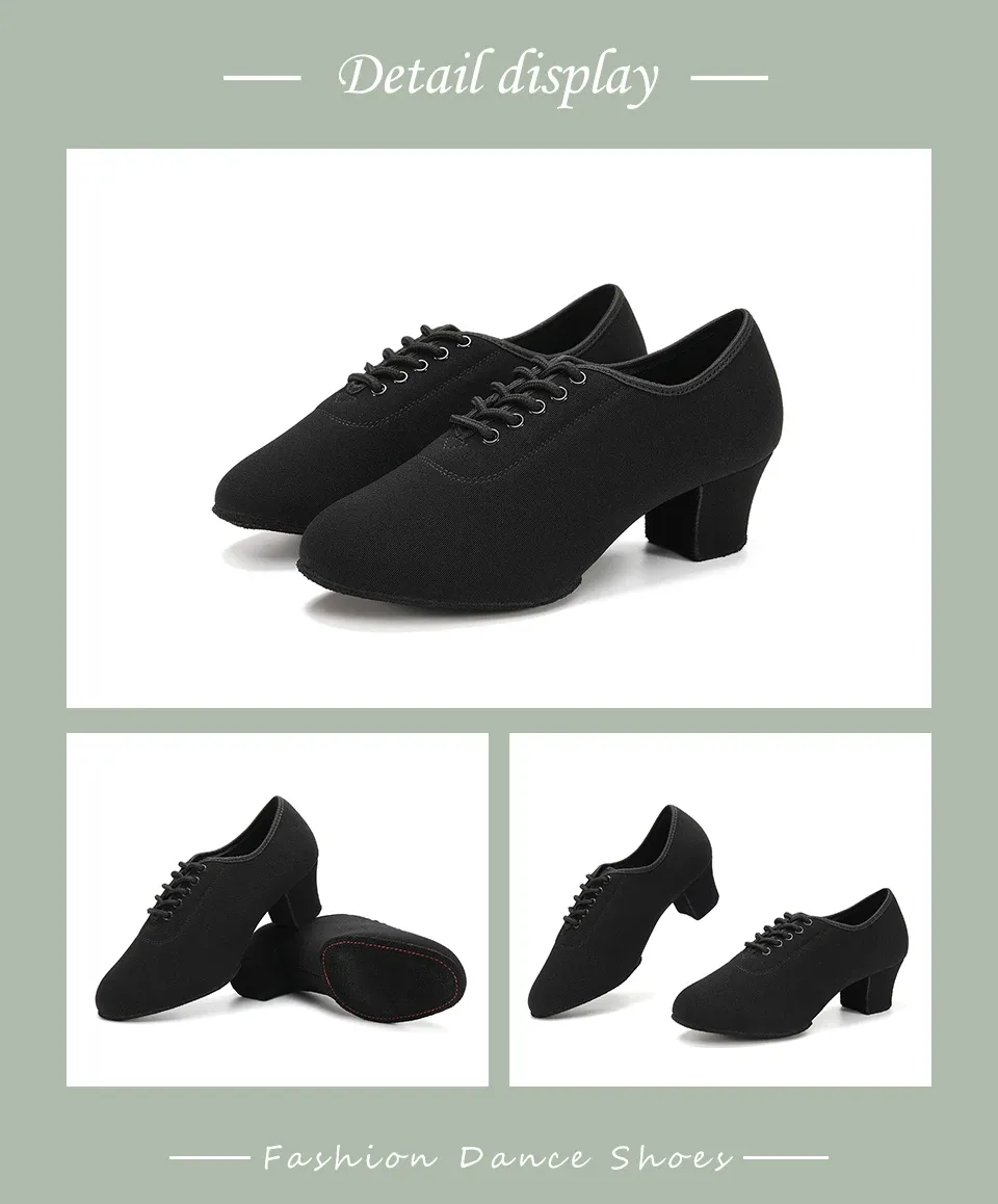 Women's Black Modern Ballroom Salsa Dance Shoes - Latin Jazz Tango Training Sneakers for Adults & Men, 5cm Heel showcase 14