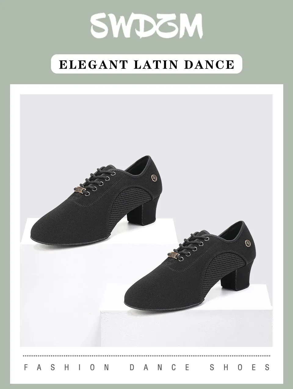 Women's Black Modern Ballroom Salsa Dance Shoes - Latin Jazz Tango Training Sneakers for Adults & Men, 5cm Heel showcase 1