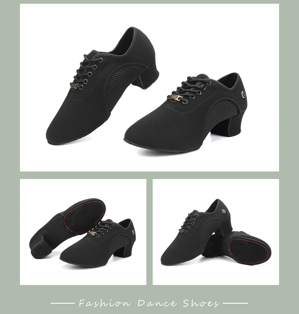 Women's Black Modern Ballroom Salsa Dance Shoes - Latin Jazz Tango Training Sneakers for Adults & Men, 5cm Heel showcase 11