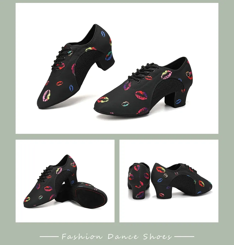 Women's Black Modern Ballroom Salsa Dance Shoes - Latin Jazz Tango Training Sneakers for Adults & Men, 5cm Heel showcase 12