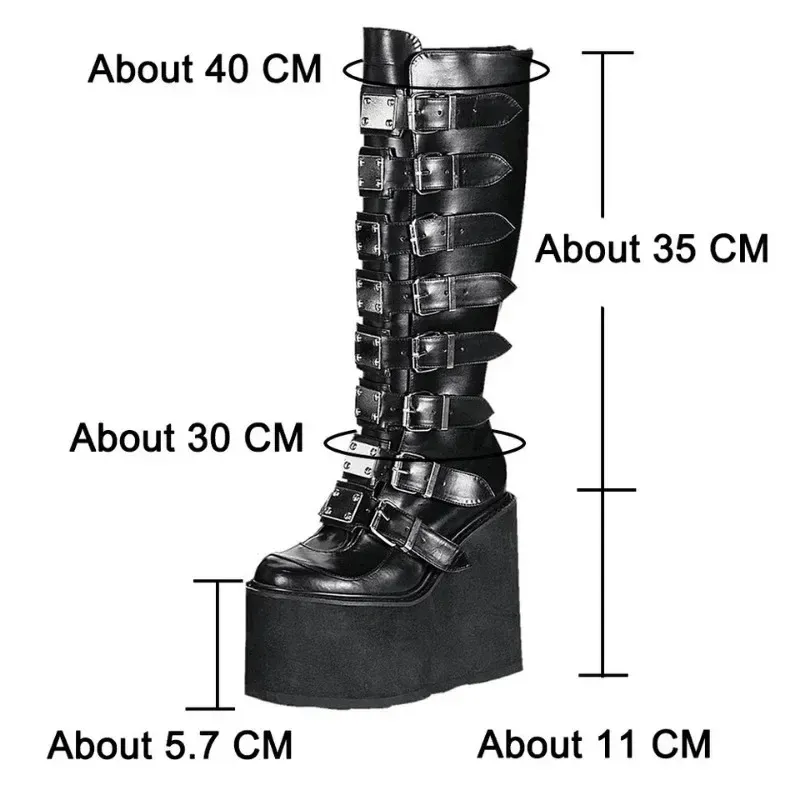 Gothic Platform Wedge Boots for Women - High Heel Buckle Strap Leather Long Tube Cosplay Boots for Ladies thumbnail 5