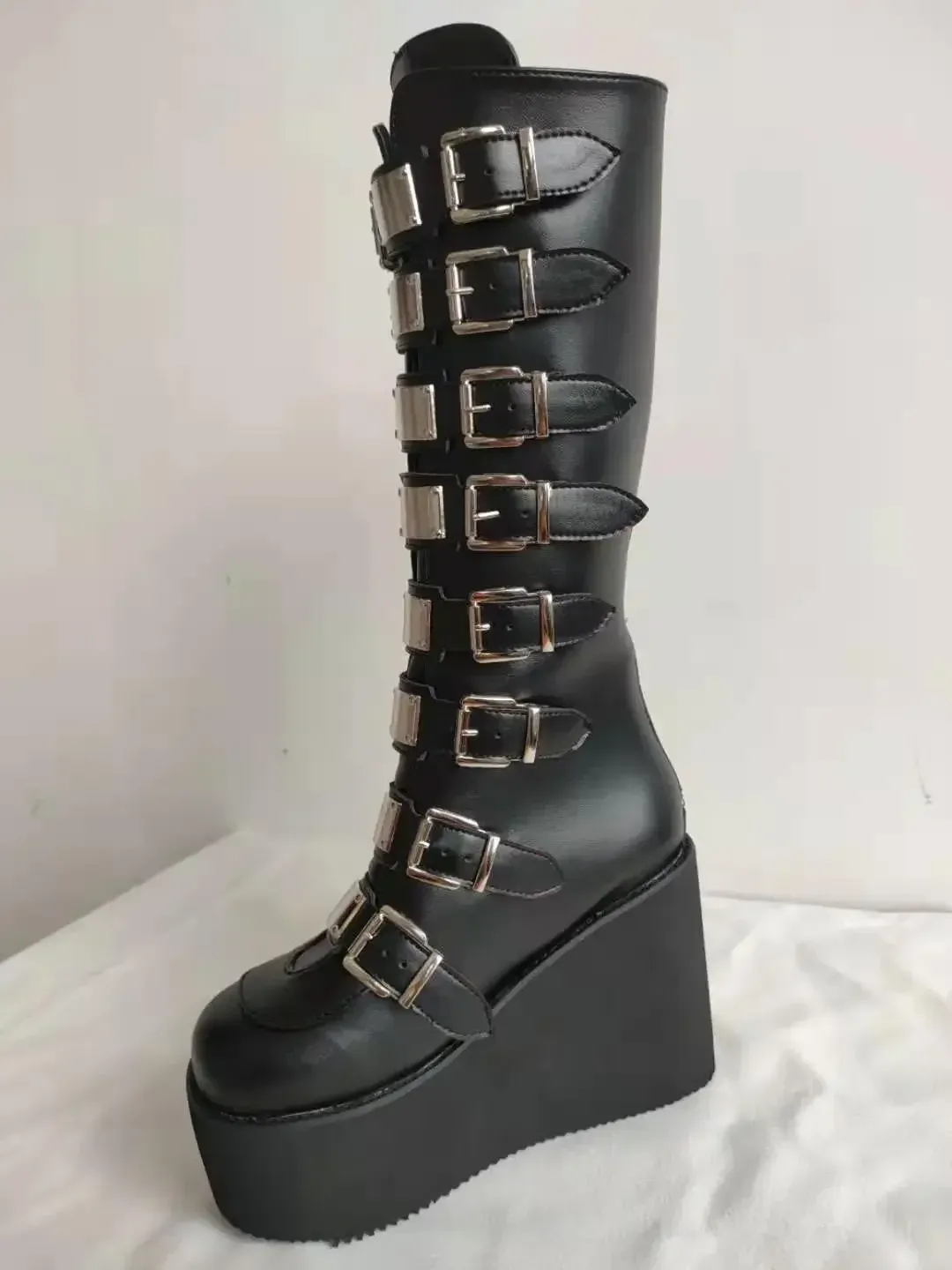 Gothic Platform Wedge Boots for Women - High Heel Buckle Strap Leather Long Tube Cosplay Boots for Ladies showcase 16