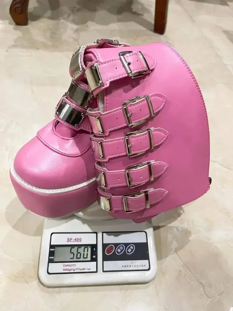 Gothic Platform Wedge Boots for Women - High Heel Buckle Strap Leather Long Tube Cosplay Boots for Ladies showcase 10