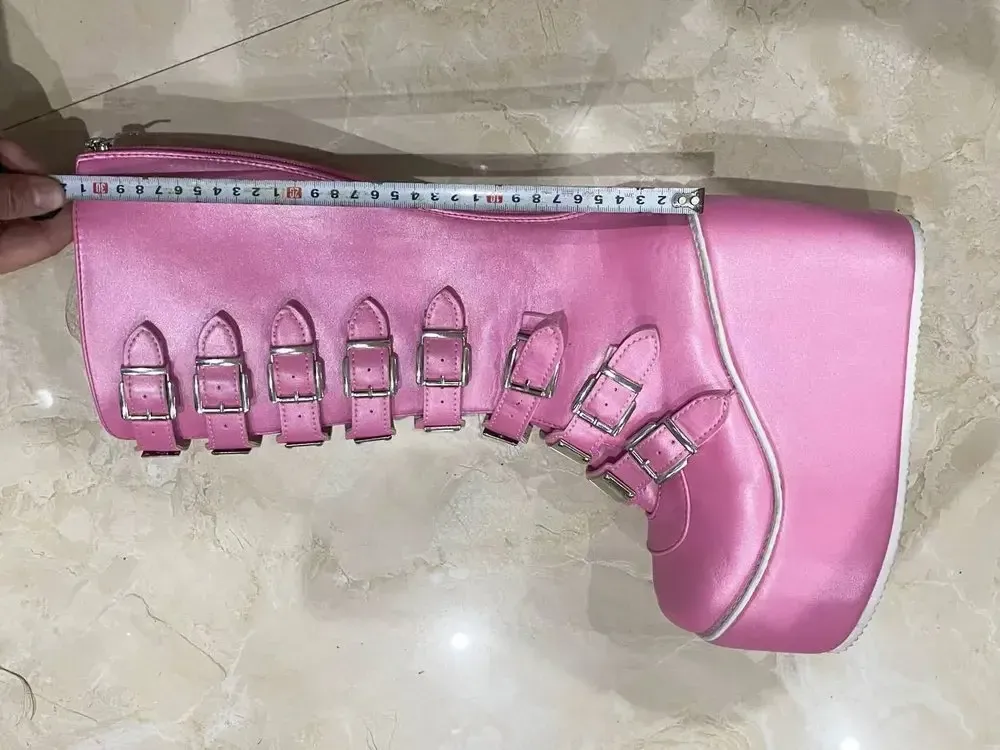 Gothic Platform Wedge Boots for Women - High Heel Buckle Strap Leather Long Tube Cosplay Boots for Ladies showcase 9