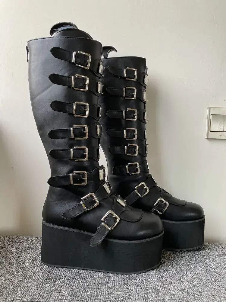 Gothic Platform Wedge Boots for Women - High Heel Buckle Strap Leather Long Tube Cosplay Boots for Ladies showcase 17