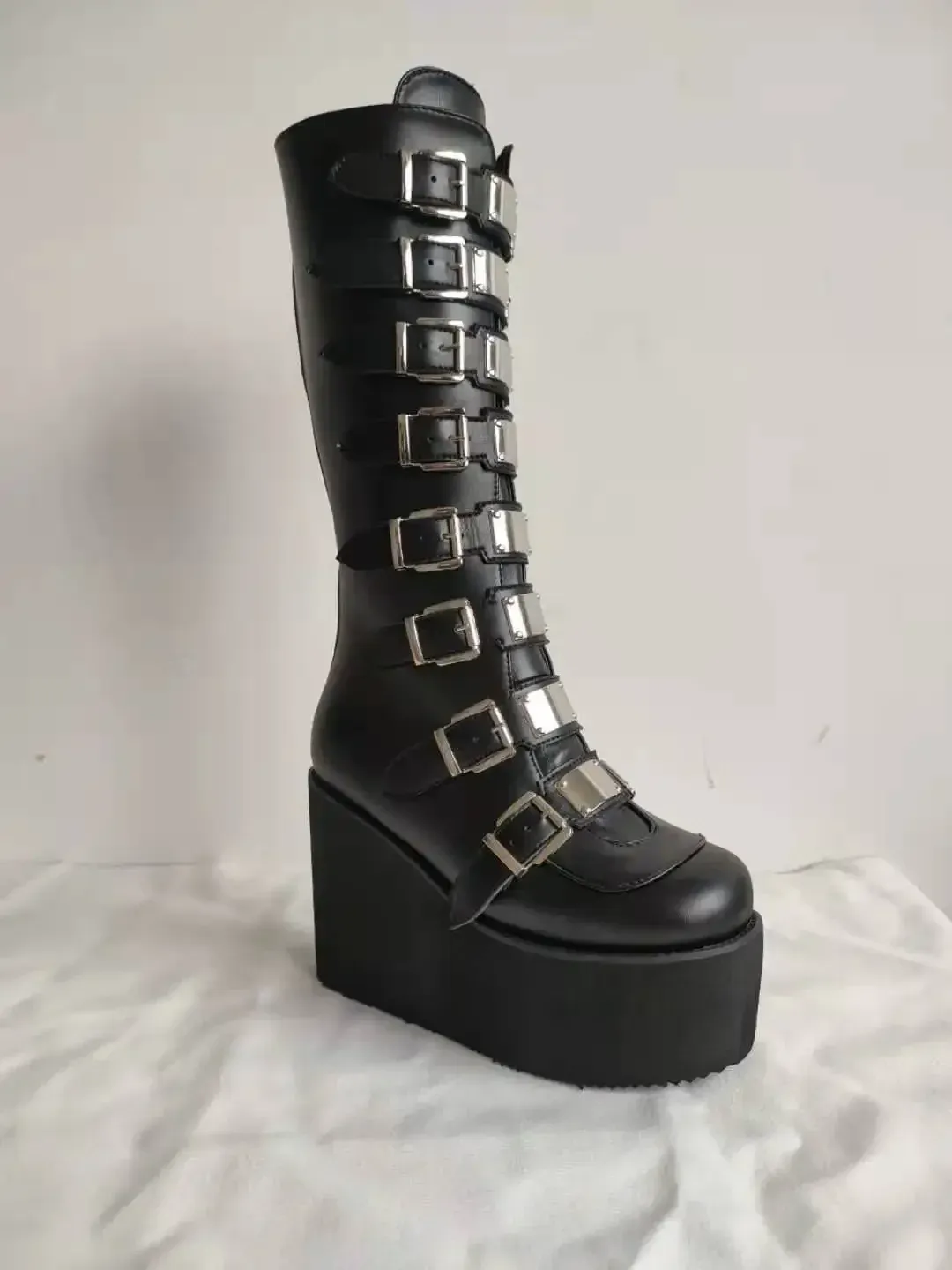 Gothic Platform Wedge Boots for Women - High Heel Buckle Strap Leather Long Tube Cosplay Boots for Ladies showcase 15