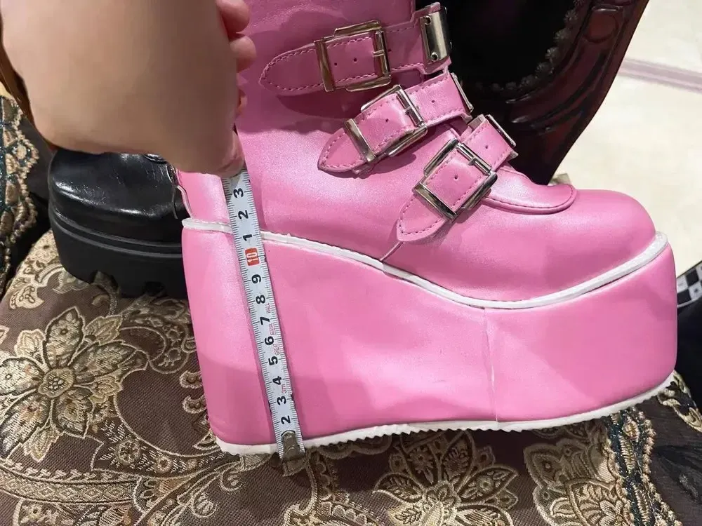 Gothic Platform Wedge Boots for Women - High Heel Buckle Strap Leather Long Tube Cosplay Boots for Ladies showcase 8