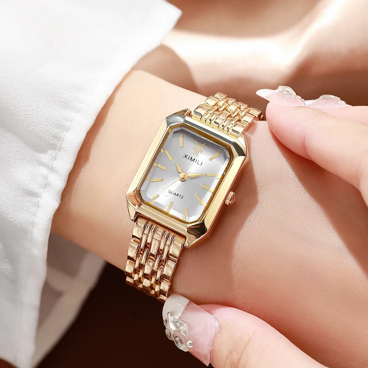 Elegant Rectangle Women's Quartz Watch - Luxury Stainless Steel Band Ladies Dress Wristwatch, Fashionable Design, Accurate Timekeeping, CE Certified showcase 8