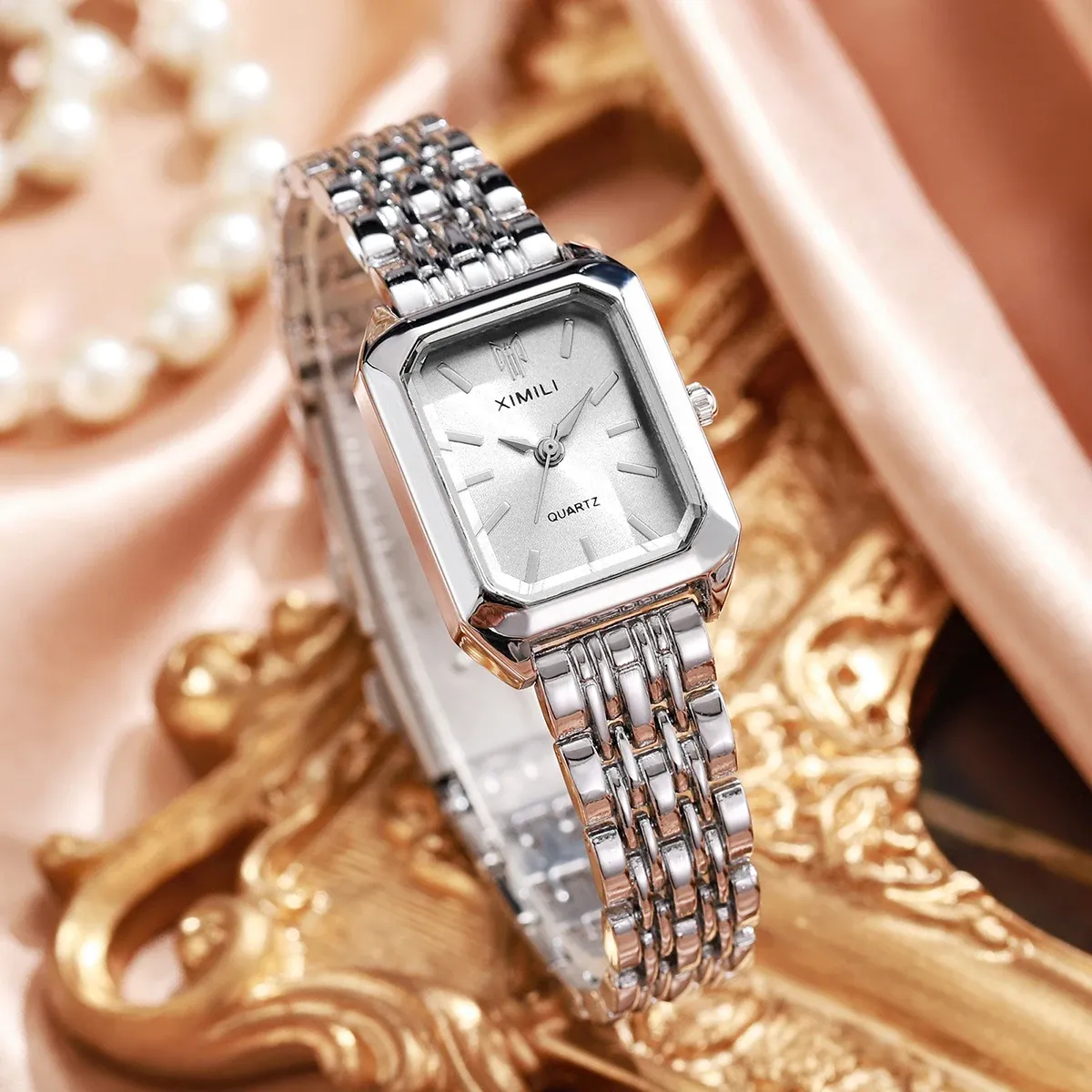 Elegant Rectangle Women's Quartz Watch - Luxury Stainless Steel Band Ladies Dress Wristwatch, Fashionable Design, Accurate Timekeeping, CE Certified showcase 26