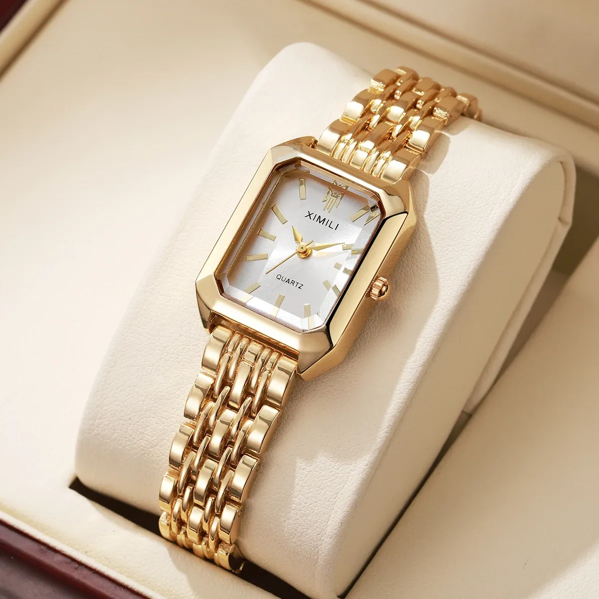 Elegant Rectangle Women's Quartz Watch - Luxury Stainless Steel Band Ladies Dress Wristwatch, Fashionable Design, Accurate Timekeeping, CE Certified showcase 14