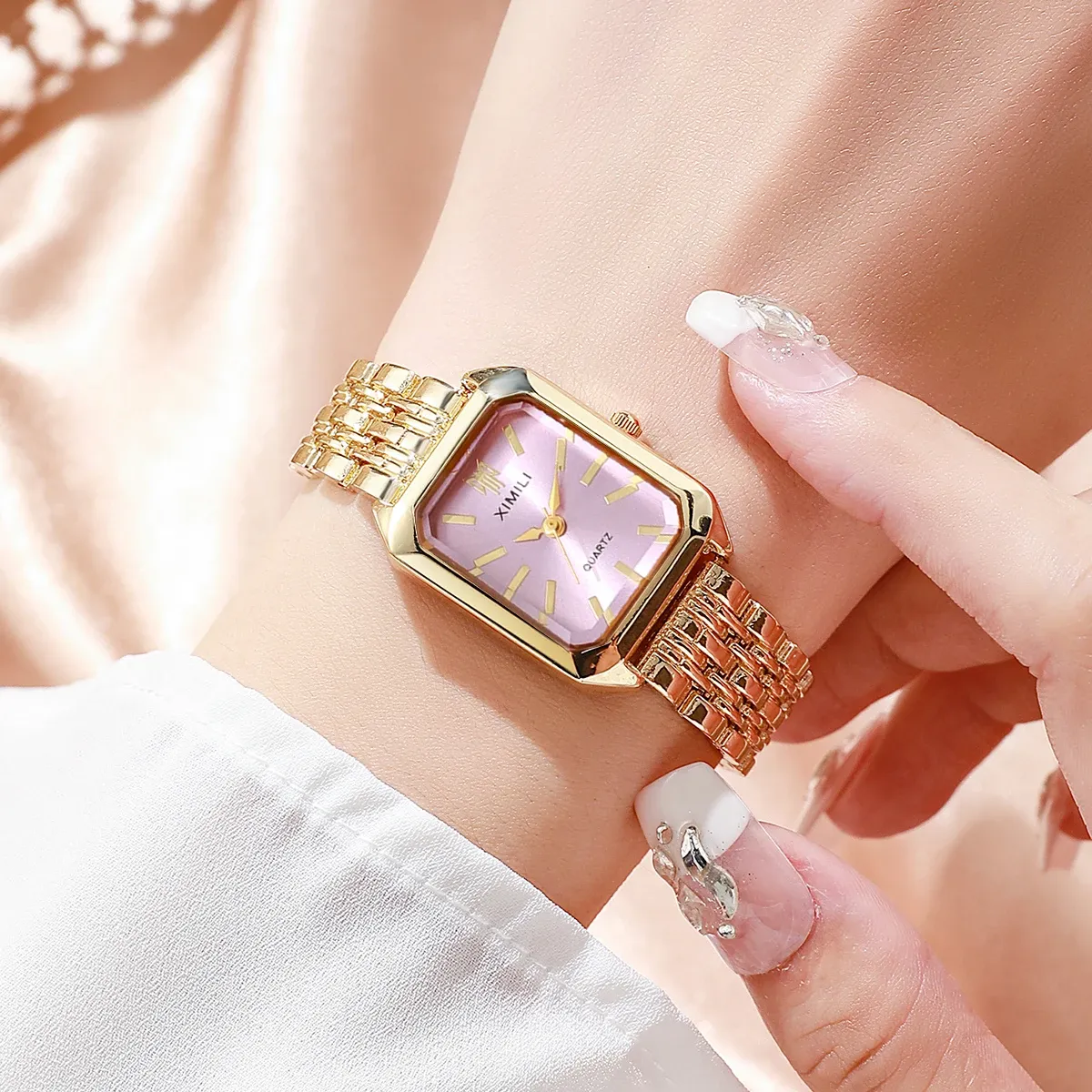 Elegant Rectangle Women's Quartz Watch - Luxury Stainless Steel Band Ladies Dress Wristwatch, Fashionable Design, Accurate Timekeeping, CE Certified showcase 10