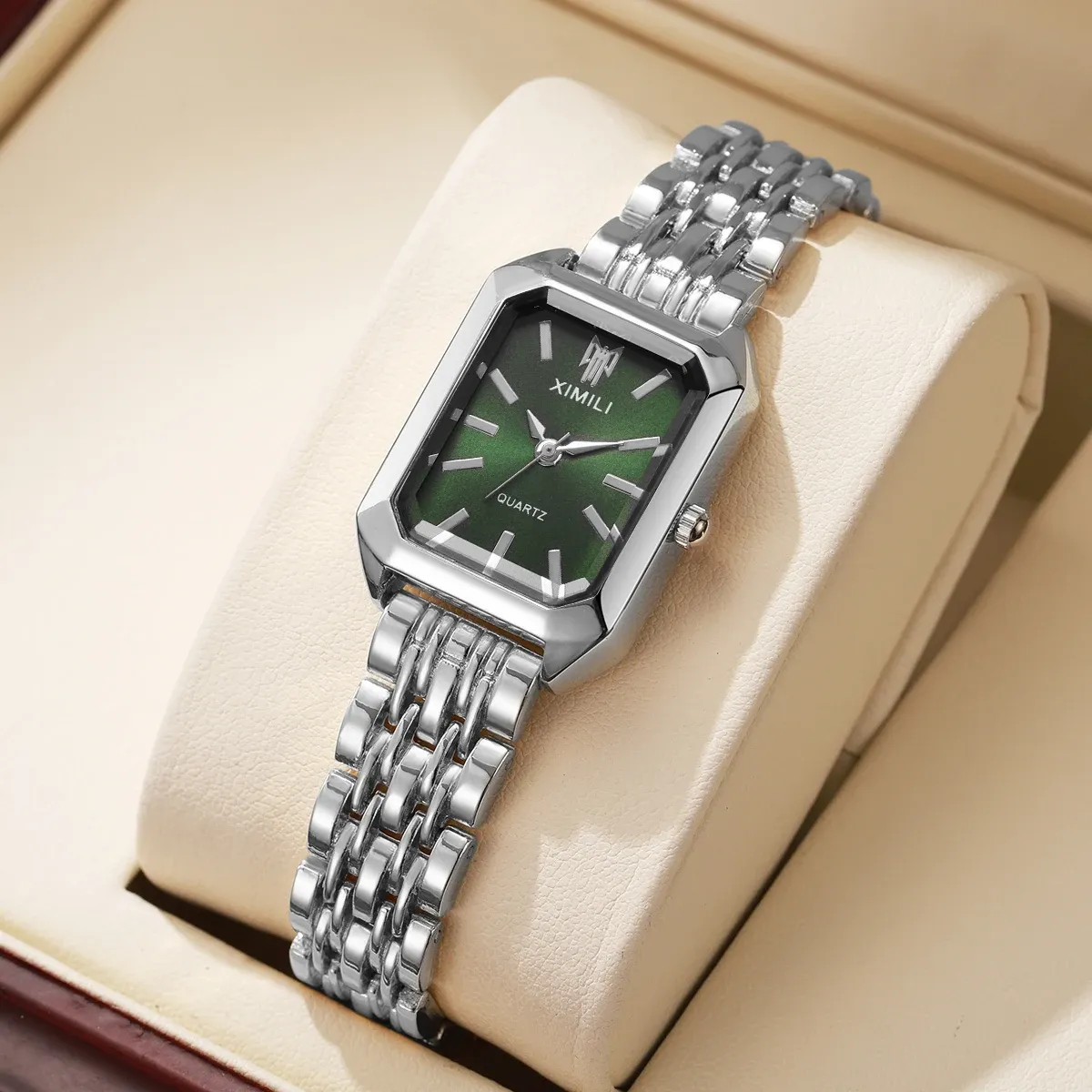 Elegant Rectangle Women's Quartz Watch - Luxury Stainless Steel Band Ladies Dress Wristwatch, Fashionable Design, Accurate Timekeeping, CE Certified showcase 20