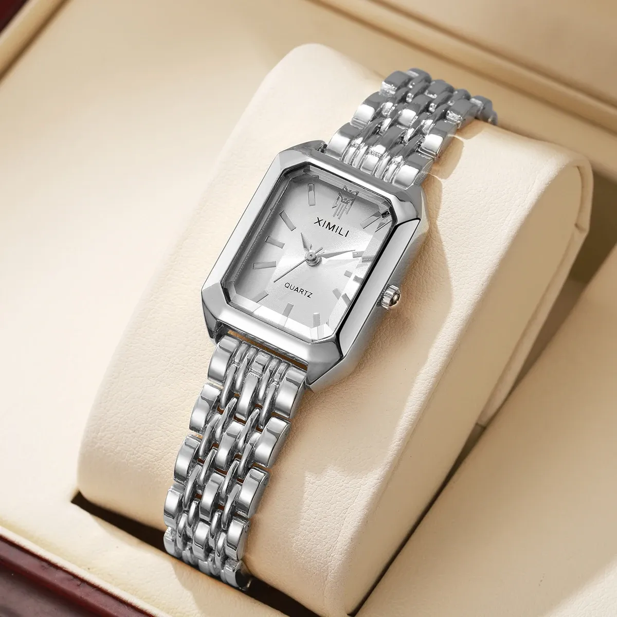 Elegant Rectangle Women's Quartz Watch - Luxury Stainless Steel Band Ladies Dress Wristwatch, Fashionable Design, Accurate Timekeeping, CE Certified showcase 18
