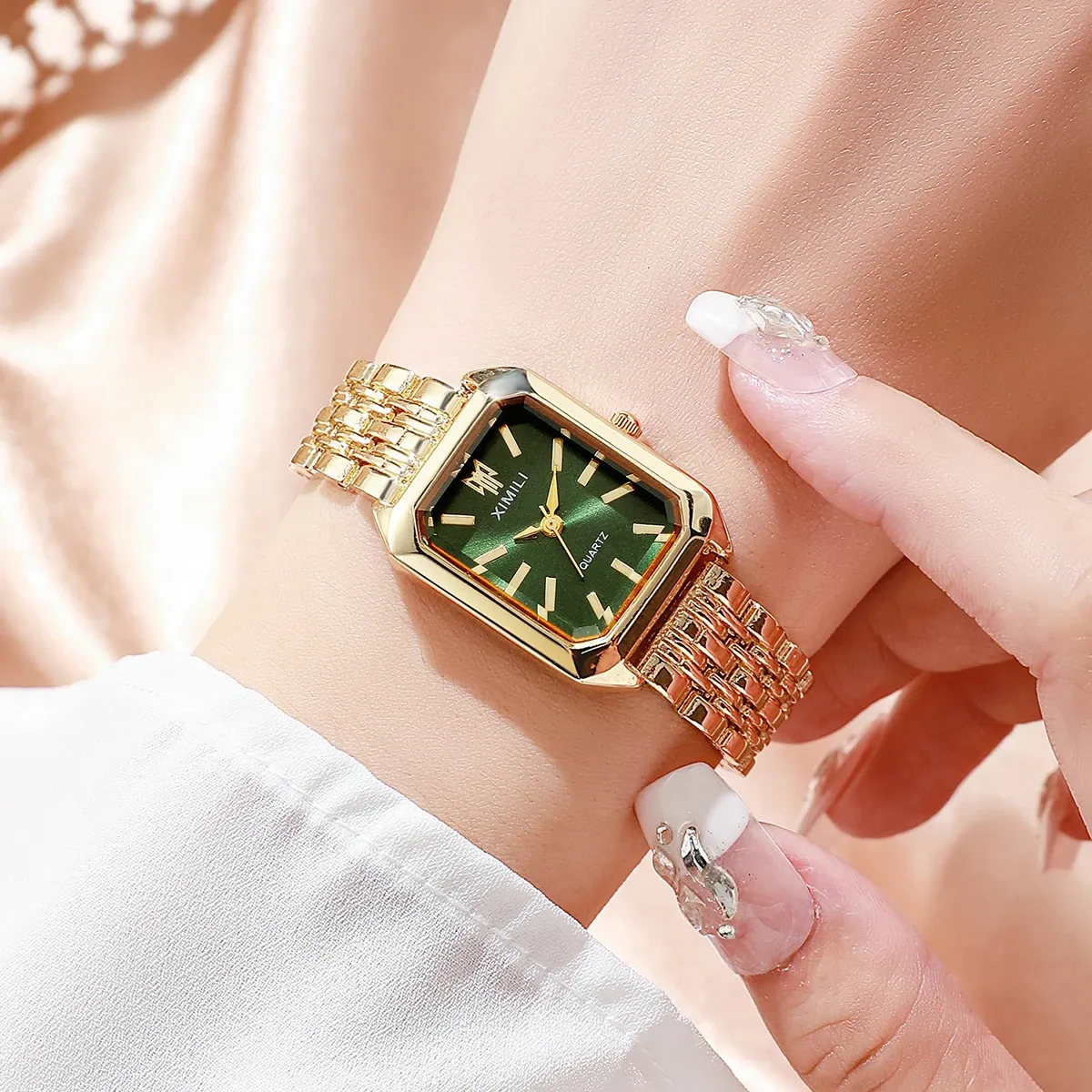 Elegant Rectangle Women's Quartz Watch - Luxury Stainless Steel Band Ladies Dress Wristwatch, Fashionable Design, Accurate Timekeeping, CE Certified showcase 11