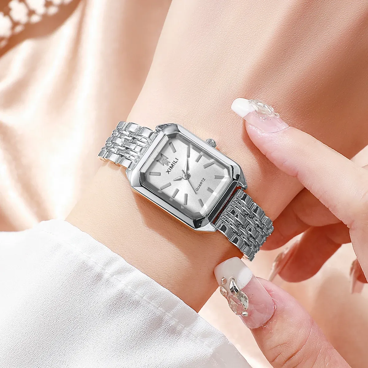 Elegant Rectangle Women's Quartz Watch - Luxury Stainless Steel Band Ladies Dress Wristwatch, Fashionable Design, Accurate Timekeeping, CE Certified showcase 13