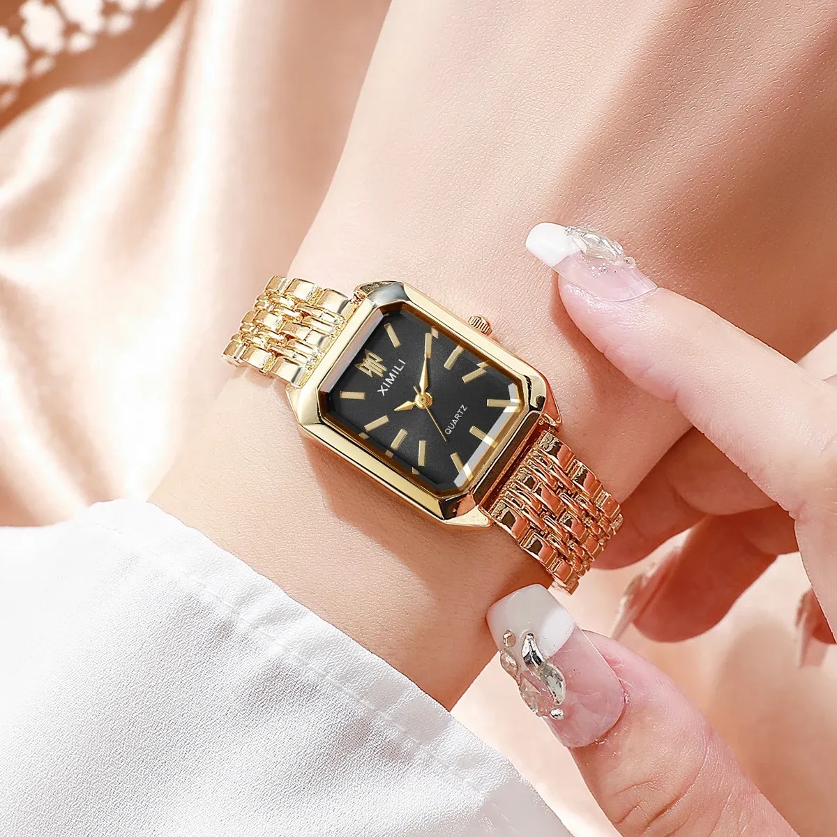 Elegant Rectangle Women's Quartz Watch - Luxury Stainless Steel Band Ladies Dress Wristwatch, Fashionable Design, Accurate Timekeeping, CE Certified showcase 9