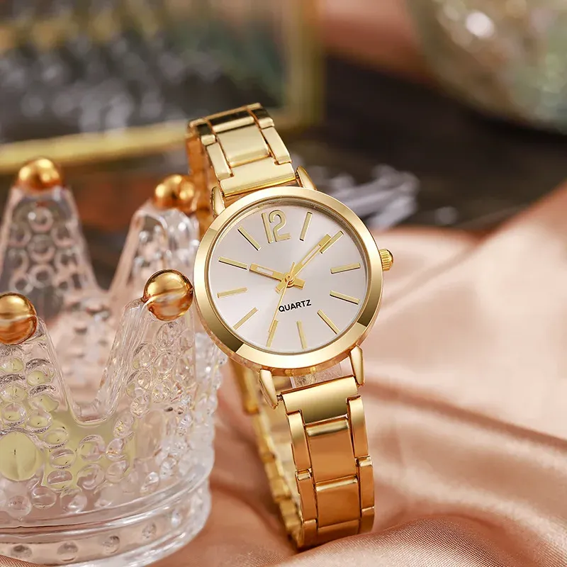 Luxury Women's Fashion Gold Bracelet Quartz Watch Set - Simple Dial Hollow Strap, Ideal for Students and Ladies, Elegant Casual Wristwatch showcase 6