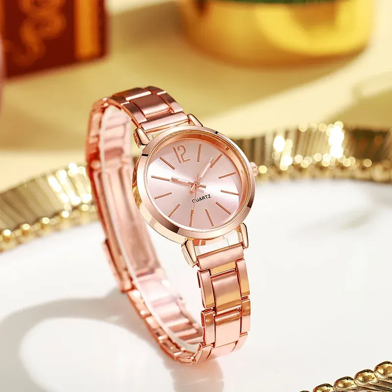 Luxury Women's Fashion Gold Bracelet Quartz Watch Set - Simple Dial Hollow Strap, Ideal for Students and Ladies, Elegant Casual Wristwatch thumbnail 6