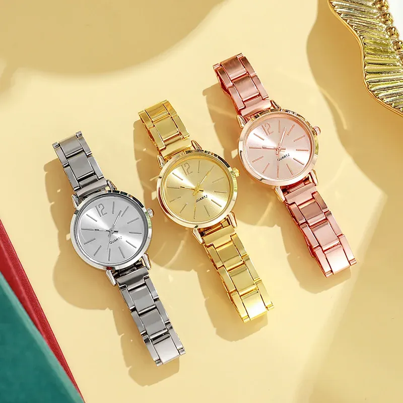 Luxury Women's Fashion Gold Bracelet Quartz Watch Set - Simple Dial Hollow Strap, Ideal for Students and Ladies, Elegant Casual Wristwatch showcase 5