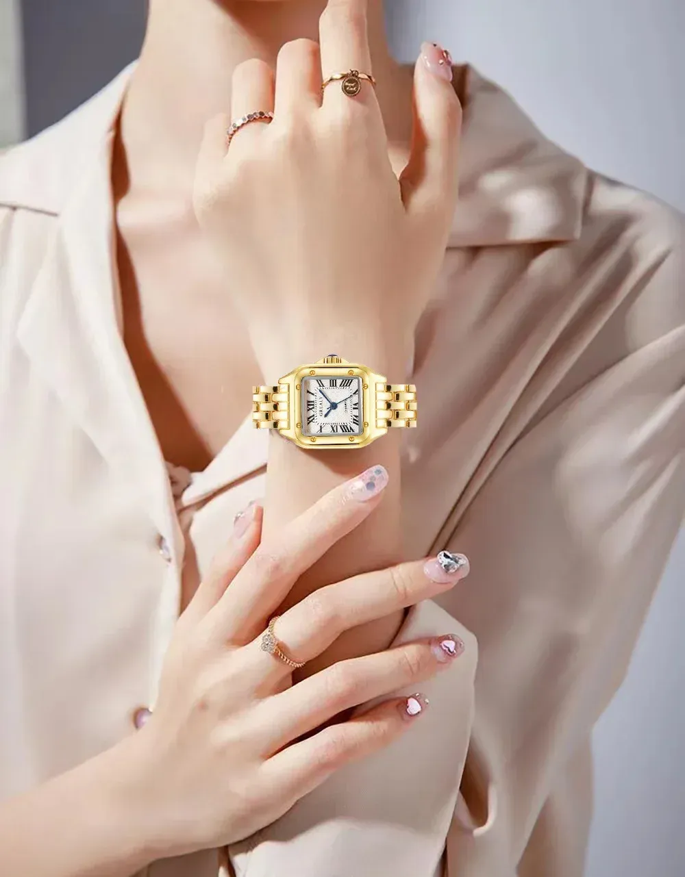 Luxury Rhinestone Women's Fashion Square Quartz Watch - Elegant Ladies Clock with Alloy Band, CE Certified for Daily Wear showcase 2