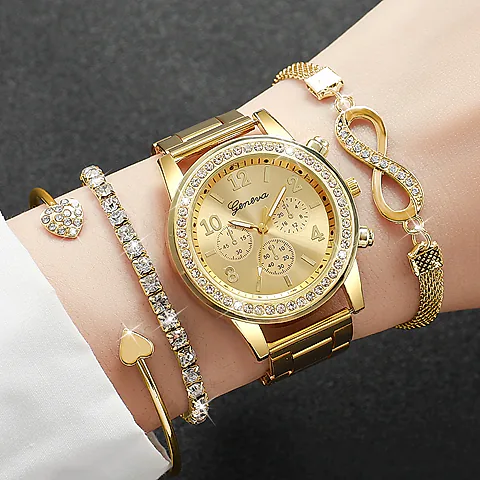 Luxury Women's Rhinestone Watch & Bracelet Set - Fashionable Steel Band Quartz Timepiece for Ladies, CE Certified, Water Resistant