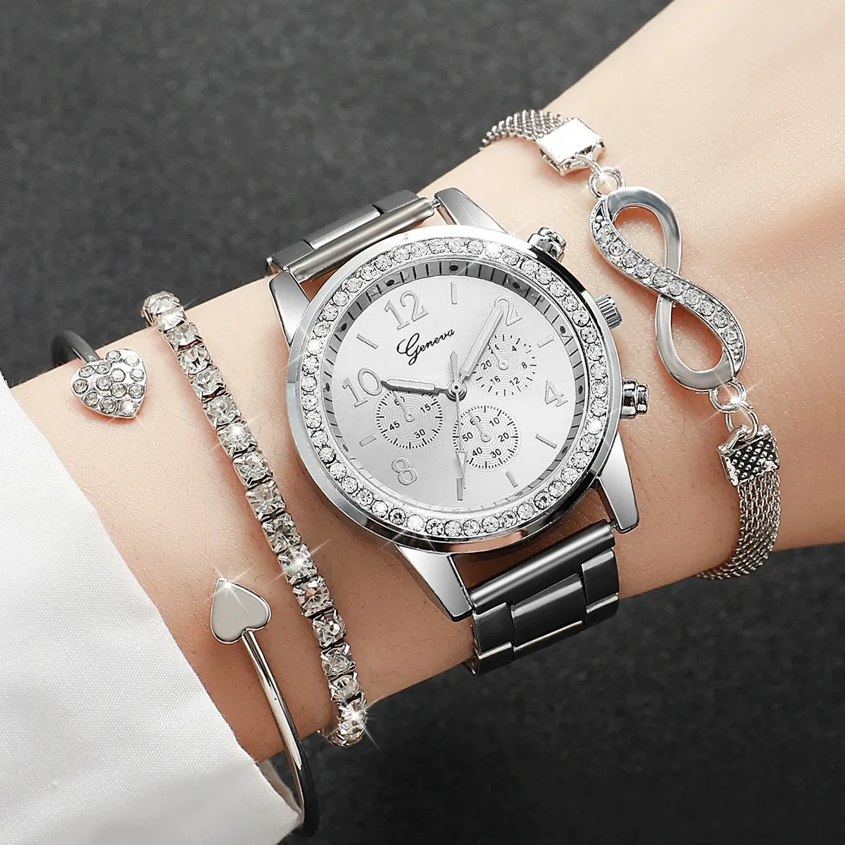 Luxury Women's Rhinestone Watch & Bracelet Set - Fashionable Steel Band Quartz Timepiece for Ladies, CE Certified, Water Resistant showcase 5