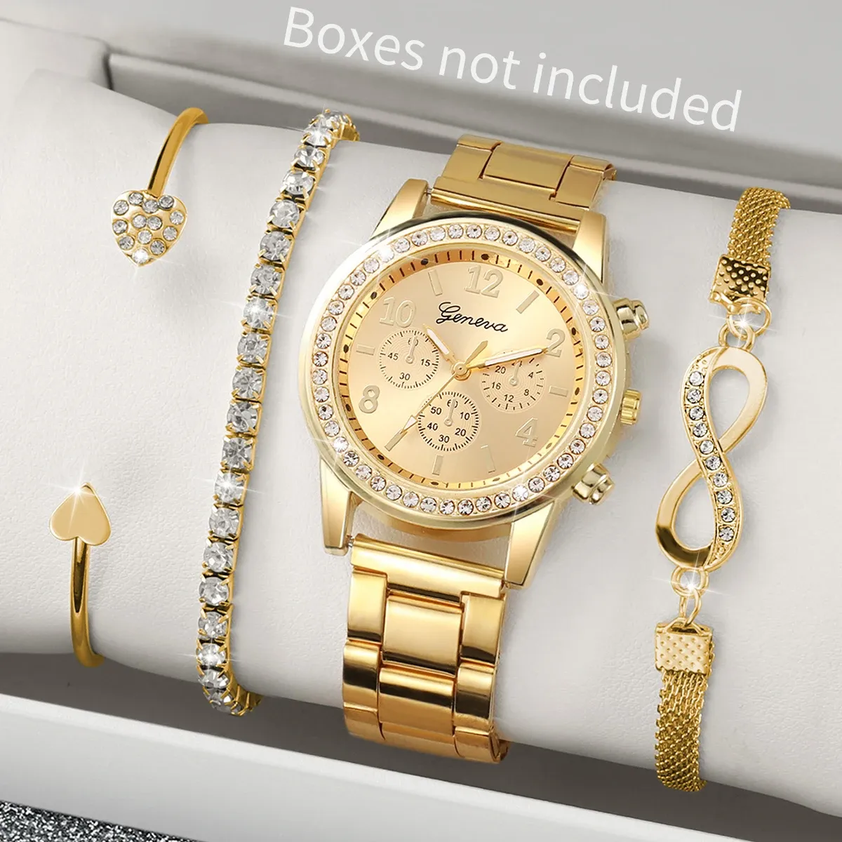 Luxury Women's Rhinestone Watch & Bracelet Set - Fashionable Steel Band Quartz Timepiece for Ladies, CE Certified, Water Resistant showcase 1