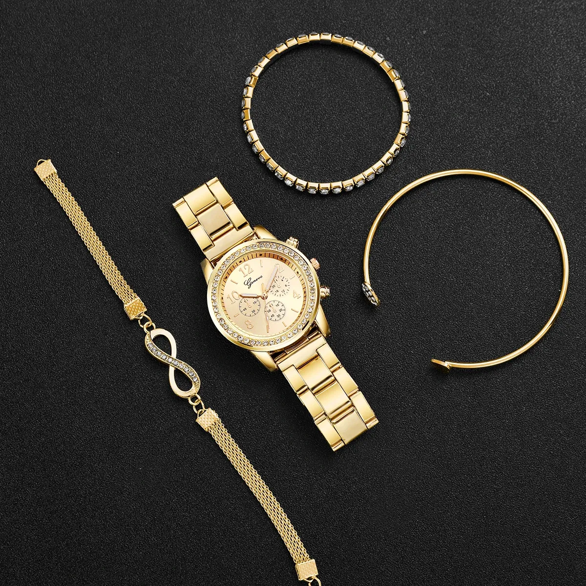 Luxury Women's Rhinestone Watch & Bracelet Set - Fashionable Steel Band Quartz Timepiece for Ladies, CE Certified, Water Resistant showcase 18