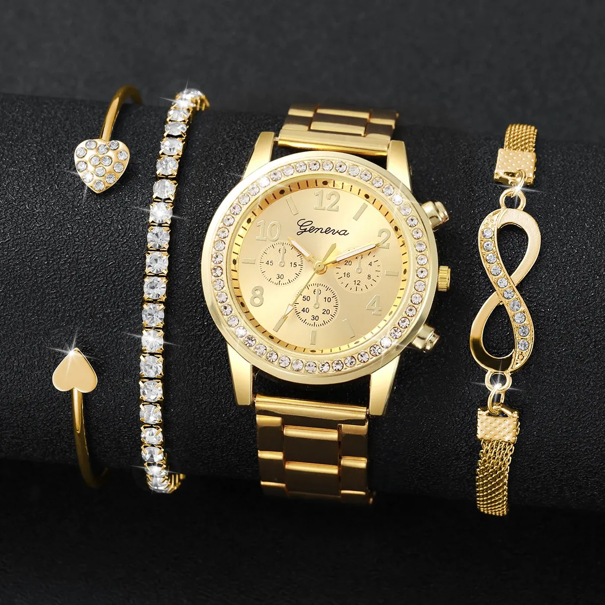 Luxury Women's Rhinestone Watch & Bracelet Set - Fashionable Steel Band Quartz Timepiece for Ladies, CE Certified, Water Resistant showcase 15