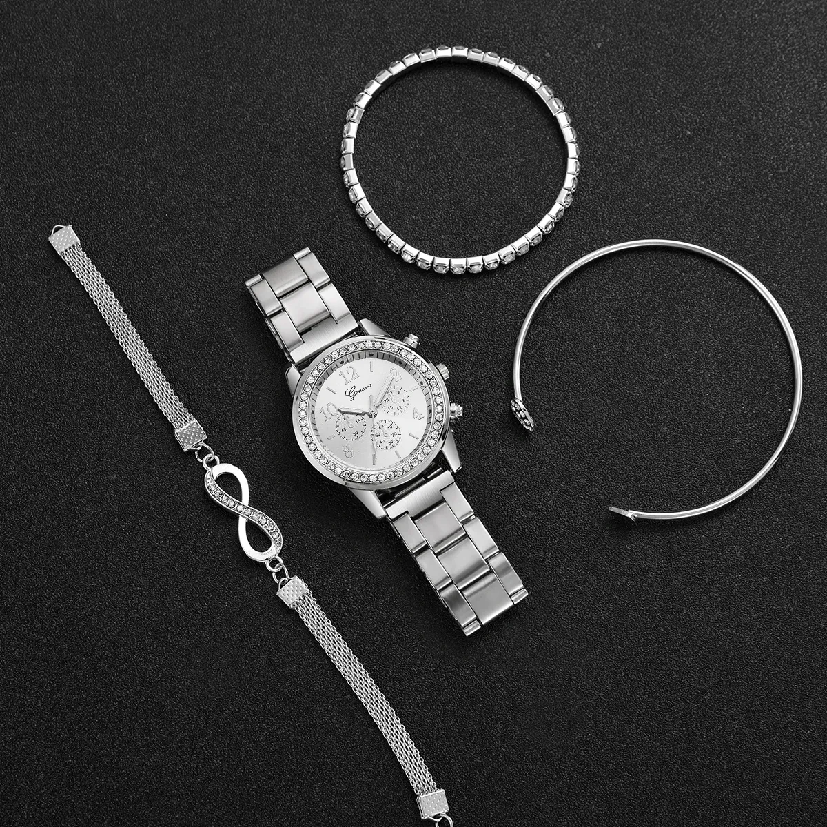 Luxury Women's Rhinestone Watch & Bracelet Set - Fashionable Steel Band Quartz Timepiece for Ladies, CE Certified, Water Resistant showcase 20