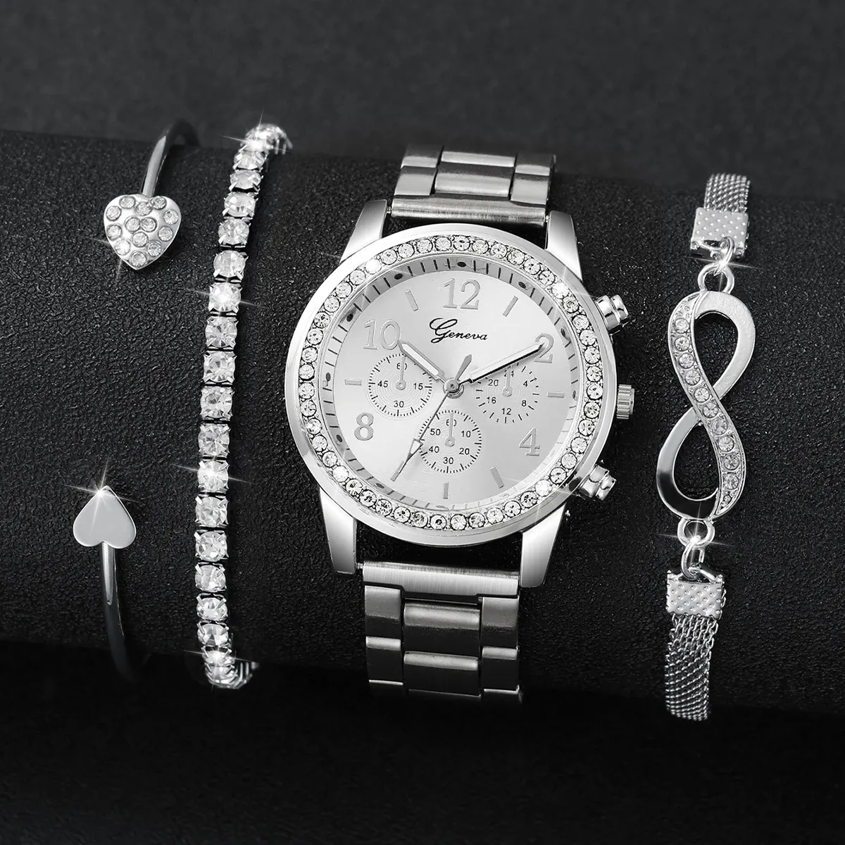 Luxury Women's Rhinestone Watch & Bracelet Set - Fashionable Steel Band Quartz Timepiece for Ladies, CE Certified, Water Resistant showcase 17