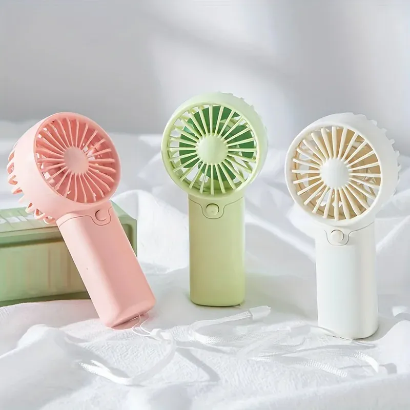 Portable Mini Handheld Fan with Lanyard - Lightweight USB Rechargeable Air Cooler for Personal Use, Travel, and Home - 3 Speeds, Quiet Operation, Cute Design (White, Green, Pink)