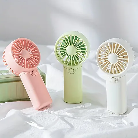 Portable Mini Handheld Fan with Lanyard - Lightweight USB Rechargeable Air Cooler for Personal Use, Travel, and Home - 3 Speeds, Quiet Operation, Cute Design (White, Green, Pink)