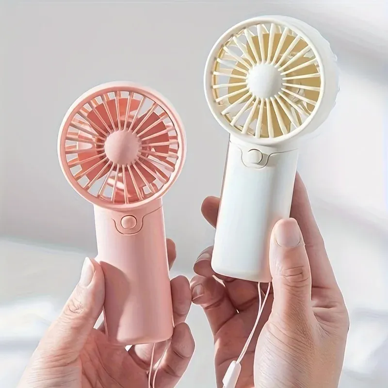 Portable Mini Handheld Fan with Lanyard - Lightweight USB Rechargeable Air Cooler for Personal Use, Travel, and Home - 3 Speeds, Quiet Operation, Cute Design (White, Green, Pink) thumbnail 2