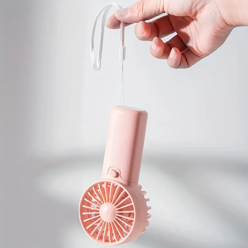Portable Mini Handheld Fan with Lanyard - Lightweight USB Rechargeable Air Cooler for Personal Use, Travel, and Home - 3 Speeds, Quiet Operation, Cute Design (White, Green, Pink) thumbnail 5