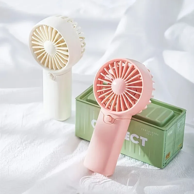 Portable Mini Handheld Fan with Lanyard - Lightweight USB Rechargeable Air Cooler for Personal Use, Travel, and Home - 3 Speeds, Quiet Operation, Cute Design (White, Green, Pink) showcase 4