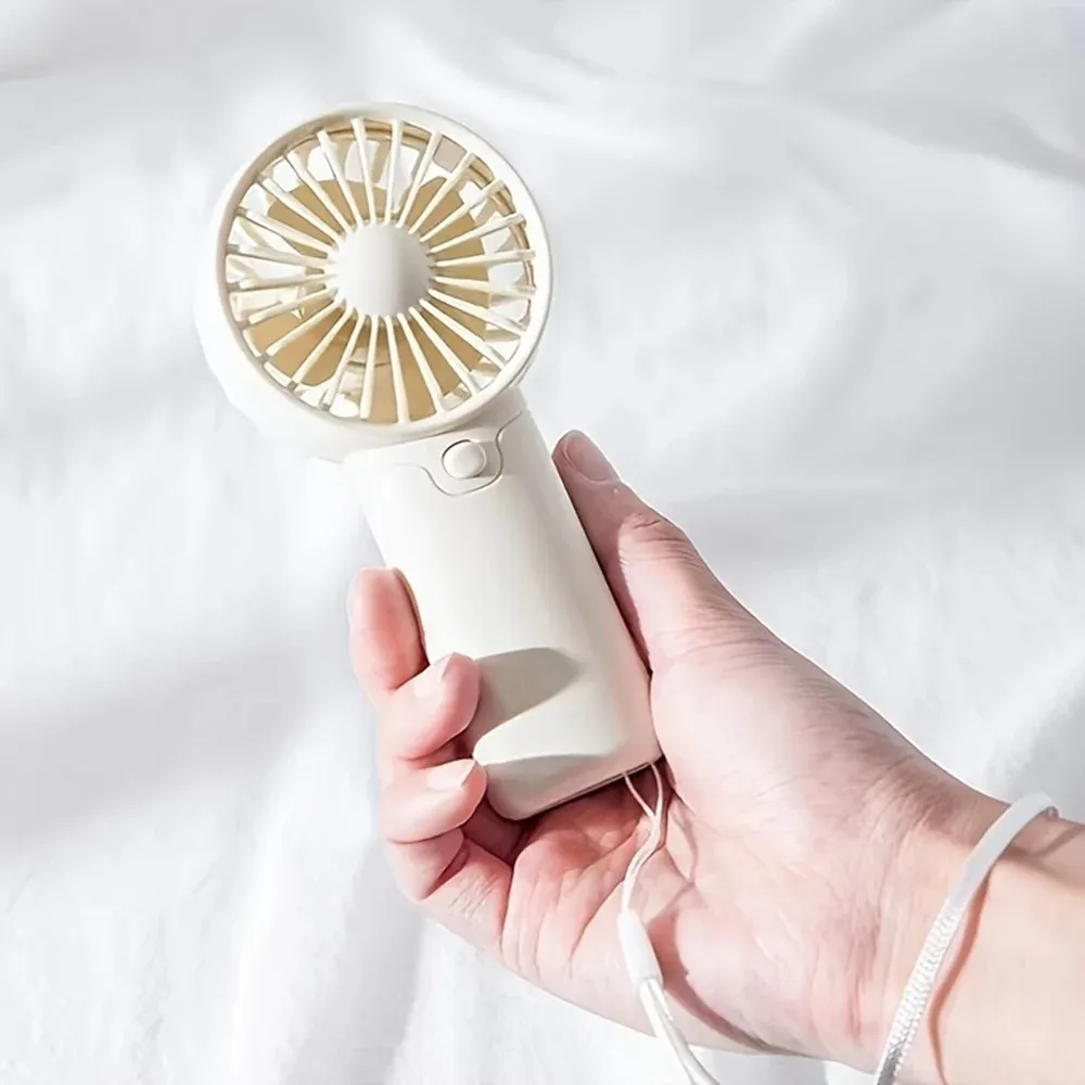Portable Mini Handheld Fan with Lanyard - Lightweight USB Rechargeable Air Cooler for Personal Use, Travel, and Home - 3 Speeds, Quiet Operation, Cute Design (White, Green, Pink) showcase 5