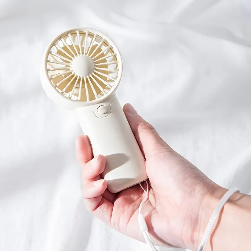 Portable Mini Handheld Fan with Lanyard - Lightweight USB Rechargeable Air Cooler for Personal Use, Travel, and Home - 3 Speeds, Quiet Operation, Cute Design (White, Green, Pink) showcase 7