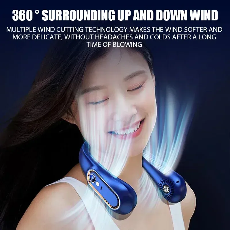 Portable Bladeless Neck Fan with Digital Display, USB Rechargeable Mini Air Cooler, Hands-Free Personal Fan for Outdoor Travel thumbnail 6