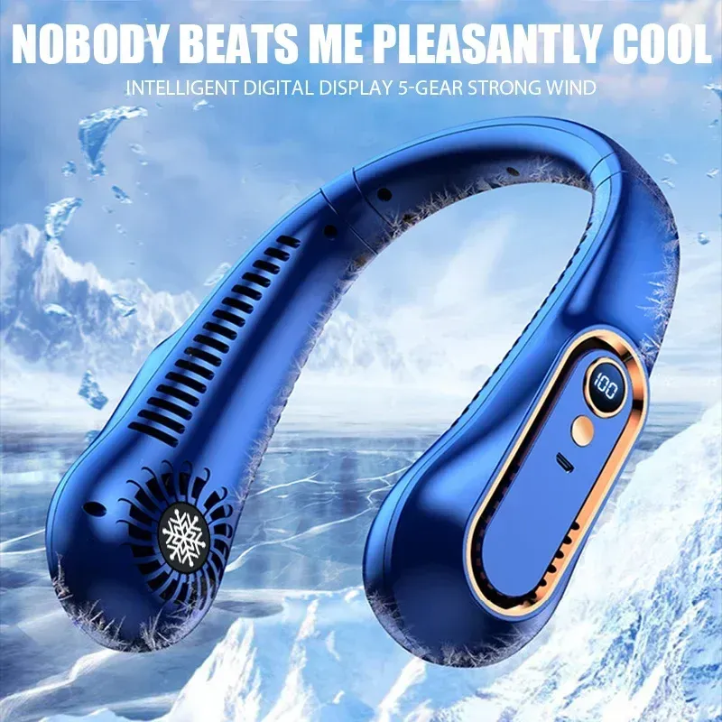 Portable Bladeless Neck Fan with Digital Display, USB Rechargeable Mini Air Cooler, Hands-Free Personal Fan for Outdoor Travel thumbnail 5