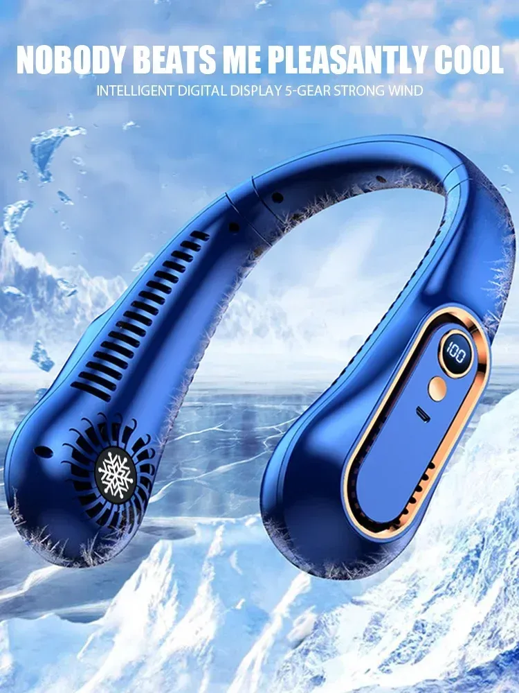Portable Bladeless Neck Fan with Digital Display, USB Rechargeable Mini Air Cooler, Hands-Free Personal Fan for Outdoor Travel showcase 1