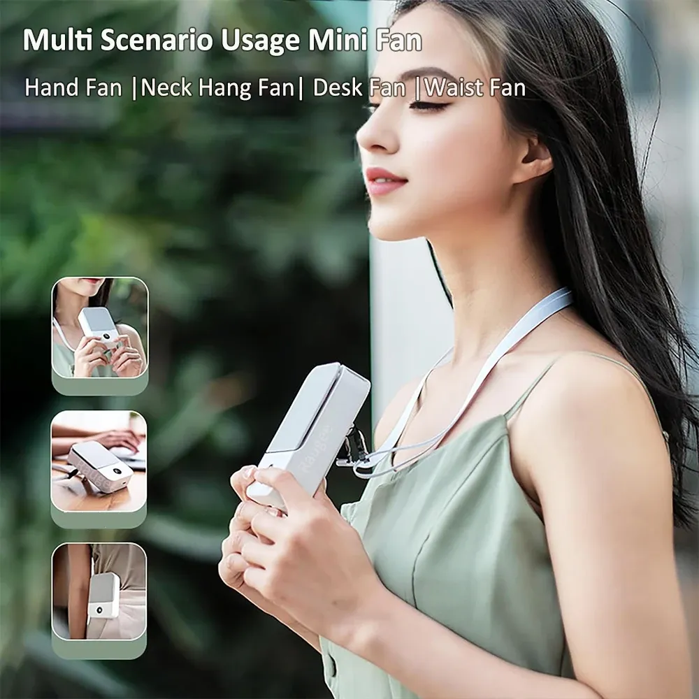 Portable Waist Fan with Neck Strap, 3-Speed Bladeless Mini Air Cooler, 2000mAh Rechargeable USB-C Fan with LED Display for Outdoor Travel Summer Cooling showcase 1