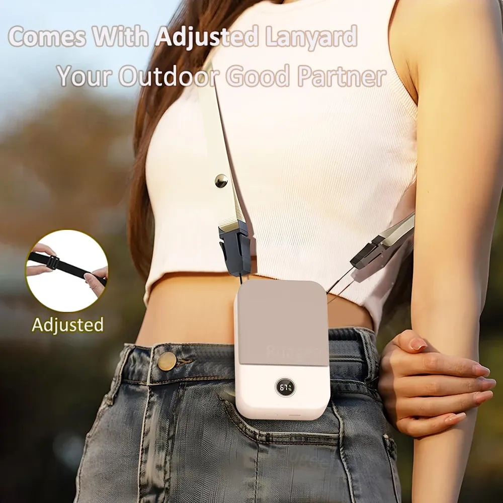 Portable Waist Fan with Neck Strap, 3-Speed Bladeless Mini Air Cooler, 2000mAh Rechargeable USB-C Fan with LED Display for Outdoor Travel Summer Cooling showcase 7