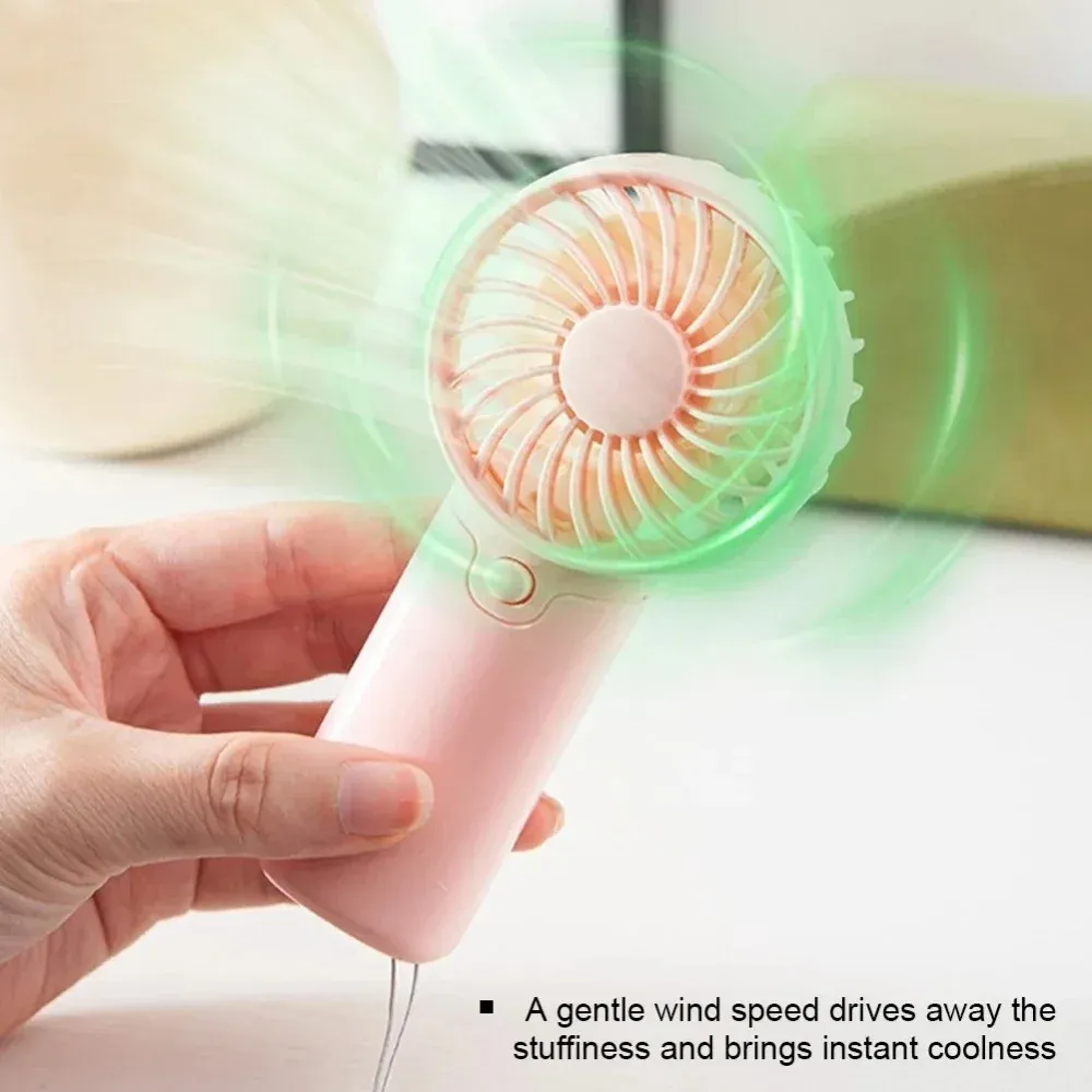 Portable Mini Handheld Fan with Lanyard - Lightweight, Adjustable, Cute Outdoor Air Cooler for Students & Travel - Pink, Beige, Blue, Green showcase 1