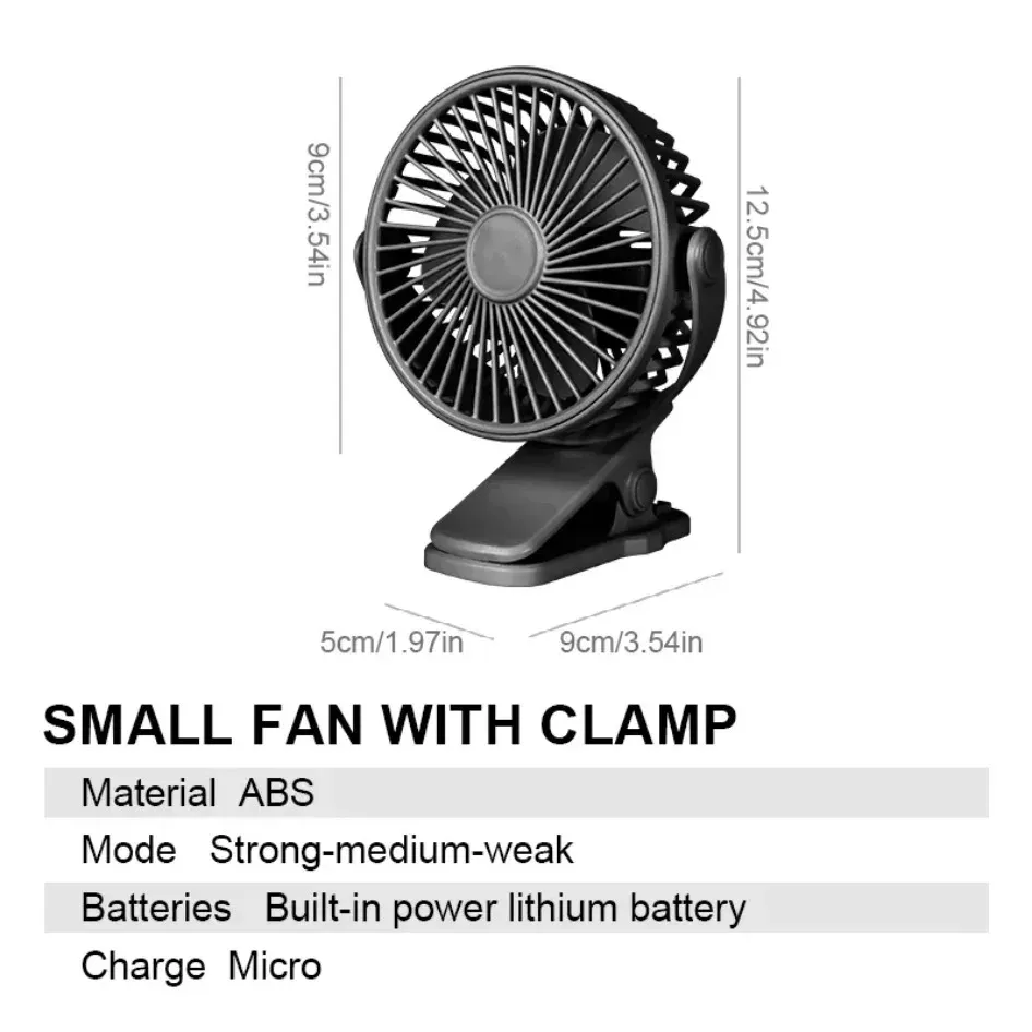 Portable USB Rechargeable Mini Desk Fan with Clip-on Design, Night Light Air Cooler for Home, Office, Outdoor Use - Compact & Versatile Cooling Solution thumbnail 3